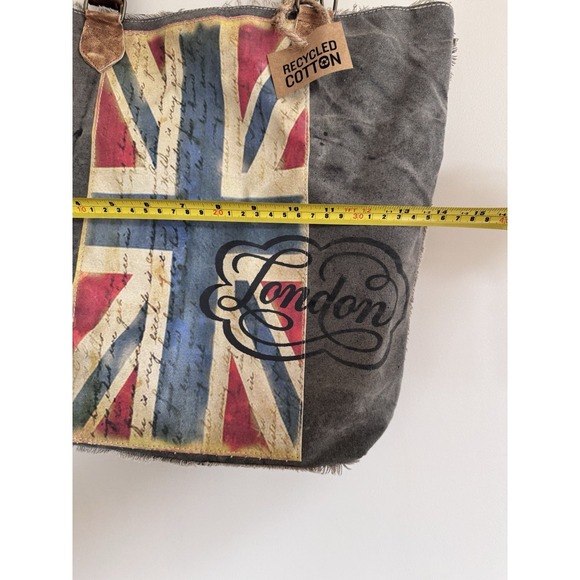 Rustic Rugged British Flag Bag Tote Distressed Leather Cotton Thick Punk London - Picture 3 of 10